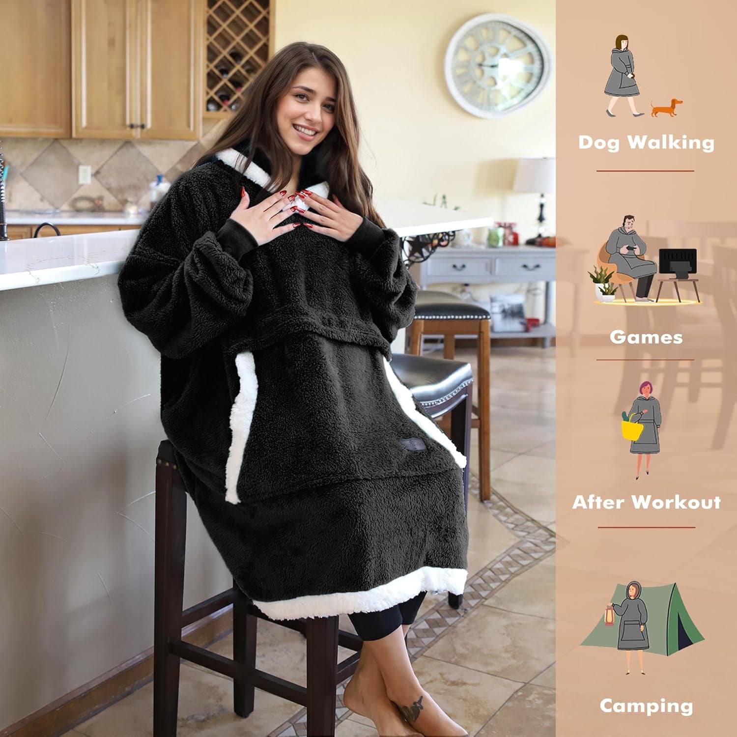 Oversized Blanket Hoodie, Wearable Fluffy Sherpa Blanket, Lightweight Cozy Sweatshirt Blanket Gift for Adult Women Men